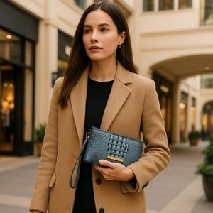 Brand New Brahmin Croc-Embossed Wristlet – Steel Blue/Gray – Never Worn